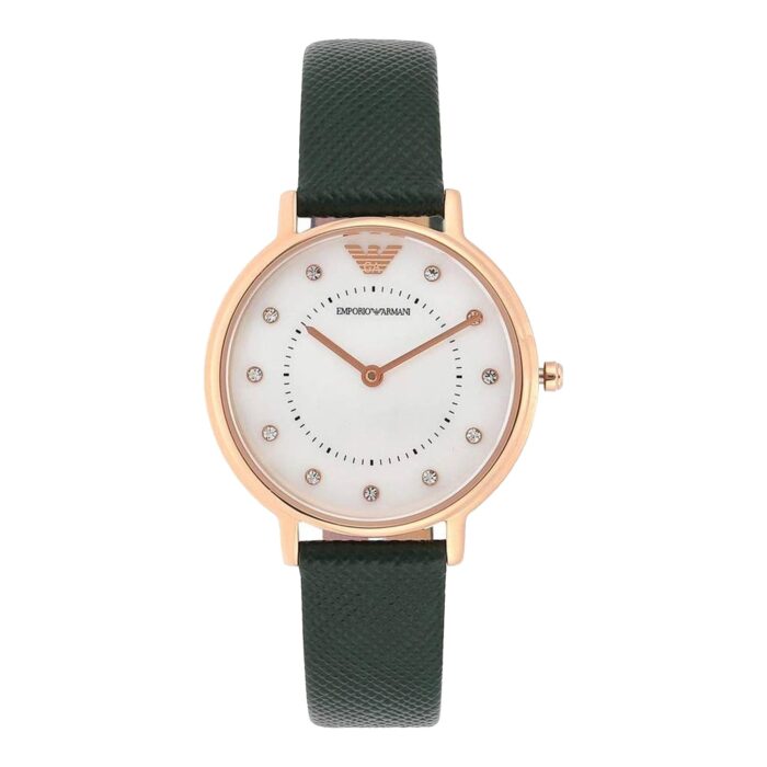 Emporio Armani Mother of Pearl Dial Green Leather Strap Watch For Women - AR11150 - Image 6